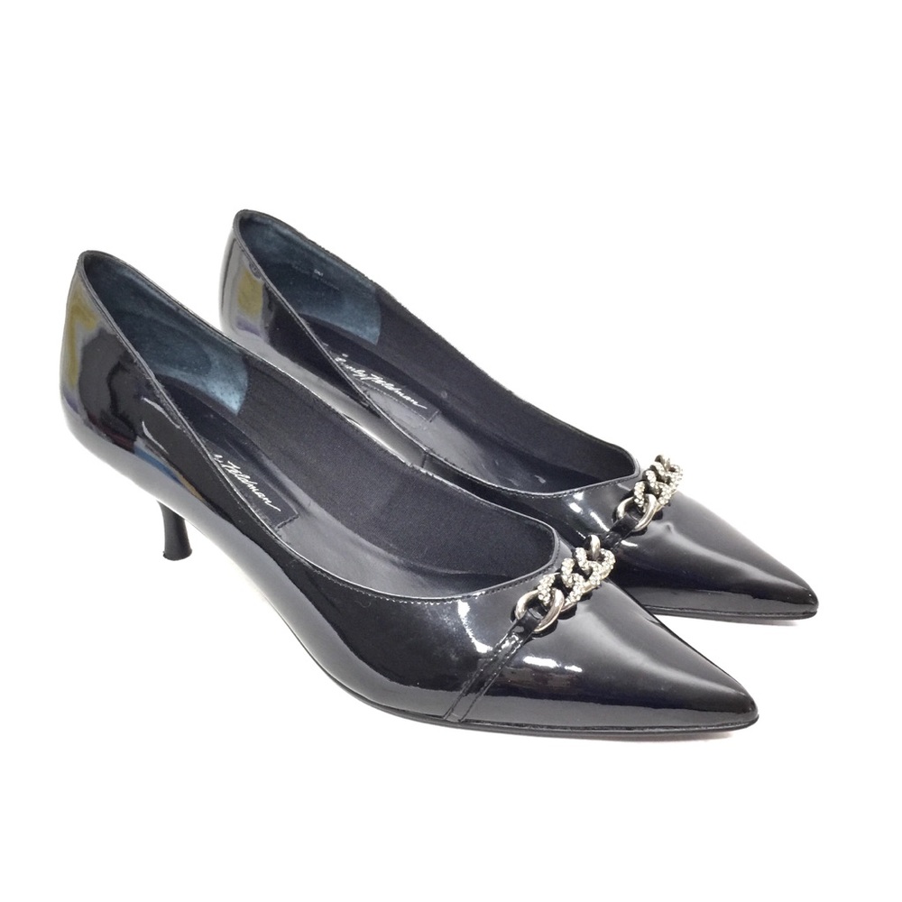 Beverly Feldman Black Patent Pumps w/ Rhinestones